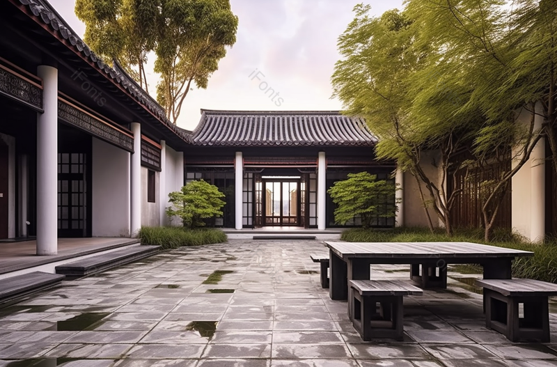 中国特色民居小院院内石桌露台花园,高清,摄影图,摄影图片,图片大全,摄影图免费下载